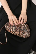 Leopard Print Hasp Clutch, Linen Lined