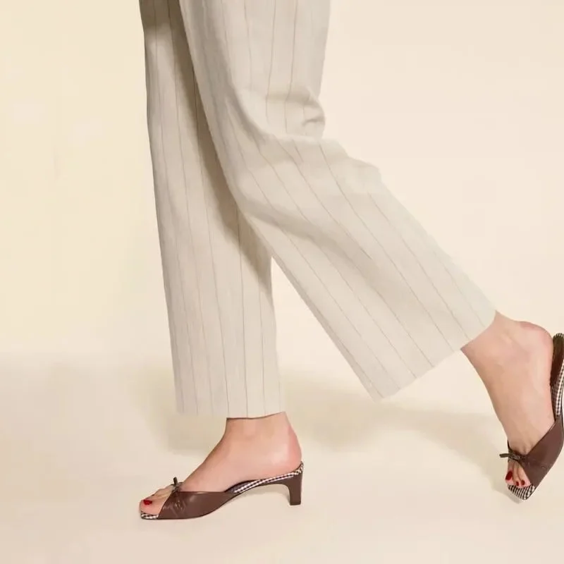 Almanda | Gingham Lined Square Toe Mules
