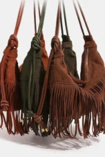 Suede Fringe Bag, Leather Seams