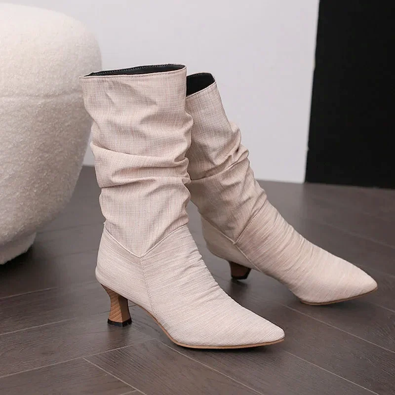 Agathe | Mid-Calf Slip-On Heel Boots
