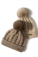 Hand-Knit Cashmere Beanie, Fur Pom