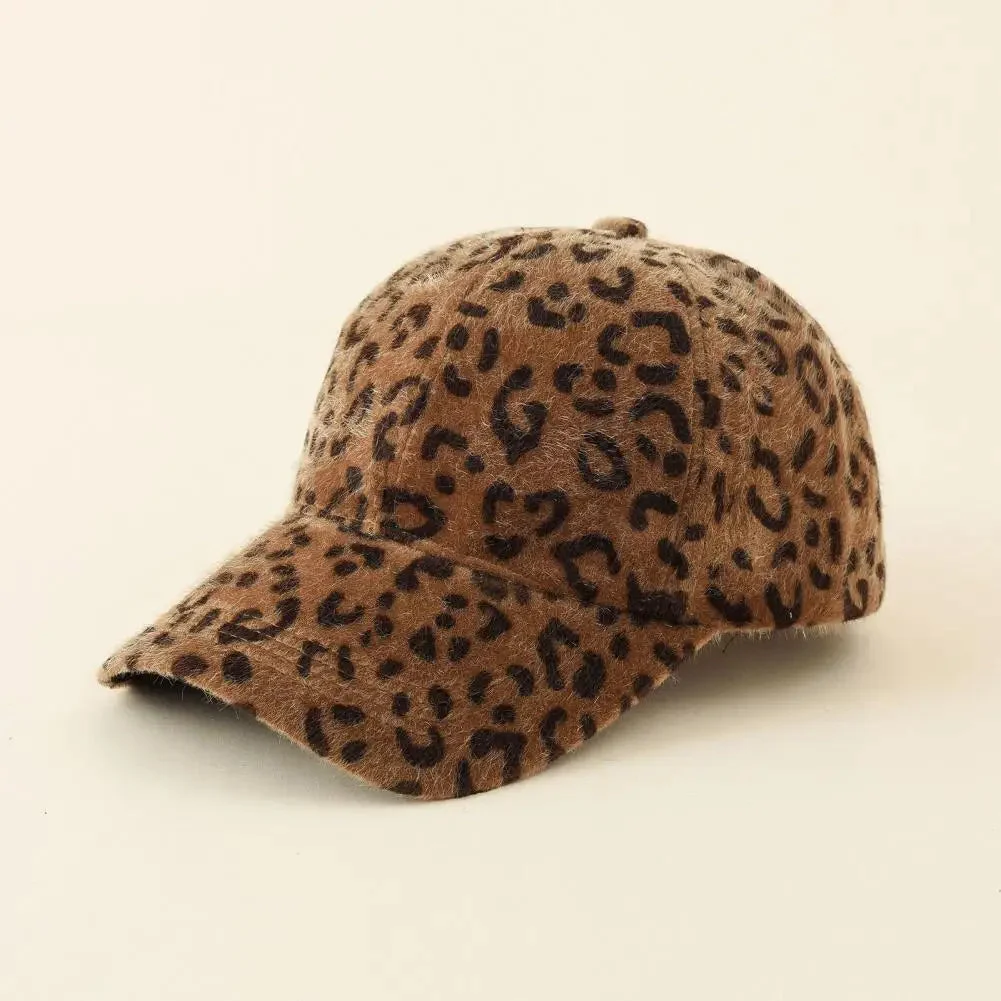 Plush Leopard Cap, Extended Brim
