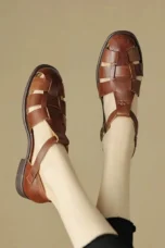 Arminda | Woven Leather T-Strap Sandals
