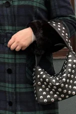 Studded Structured Shoulder Bag, 20 cm