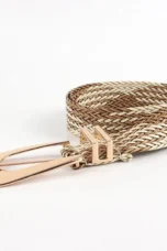 Woven Stretch Belt, Hooked Gold Buckle
