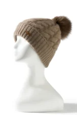 Hand-Knit Cashmere Beanie, Fur Pom