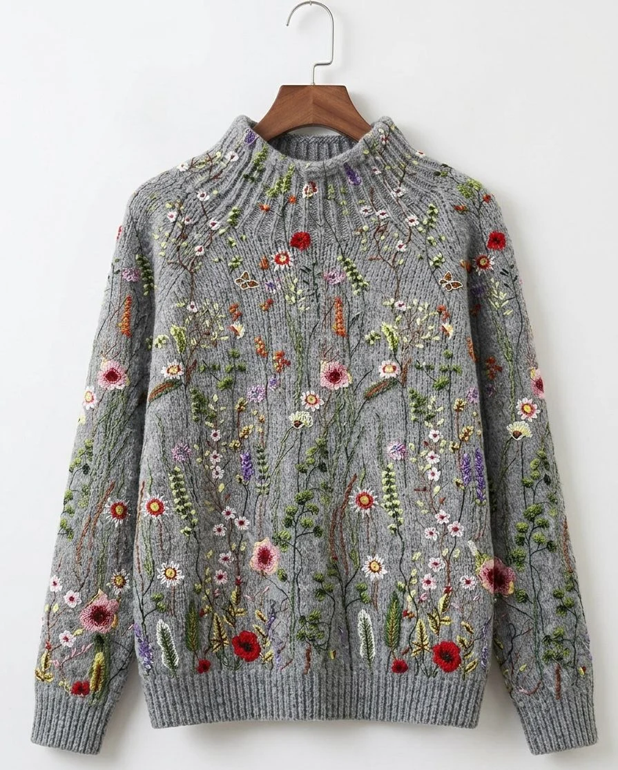 Violet | Raised Floral Knit Jumper