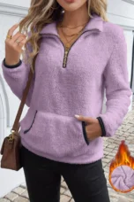 Doris | Half Zip Plush Sweatshirt, Long
