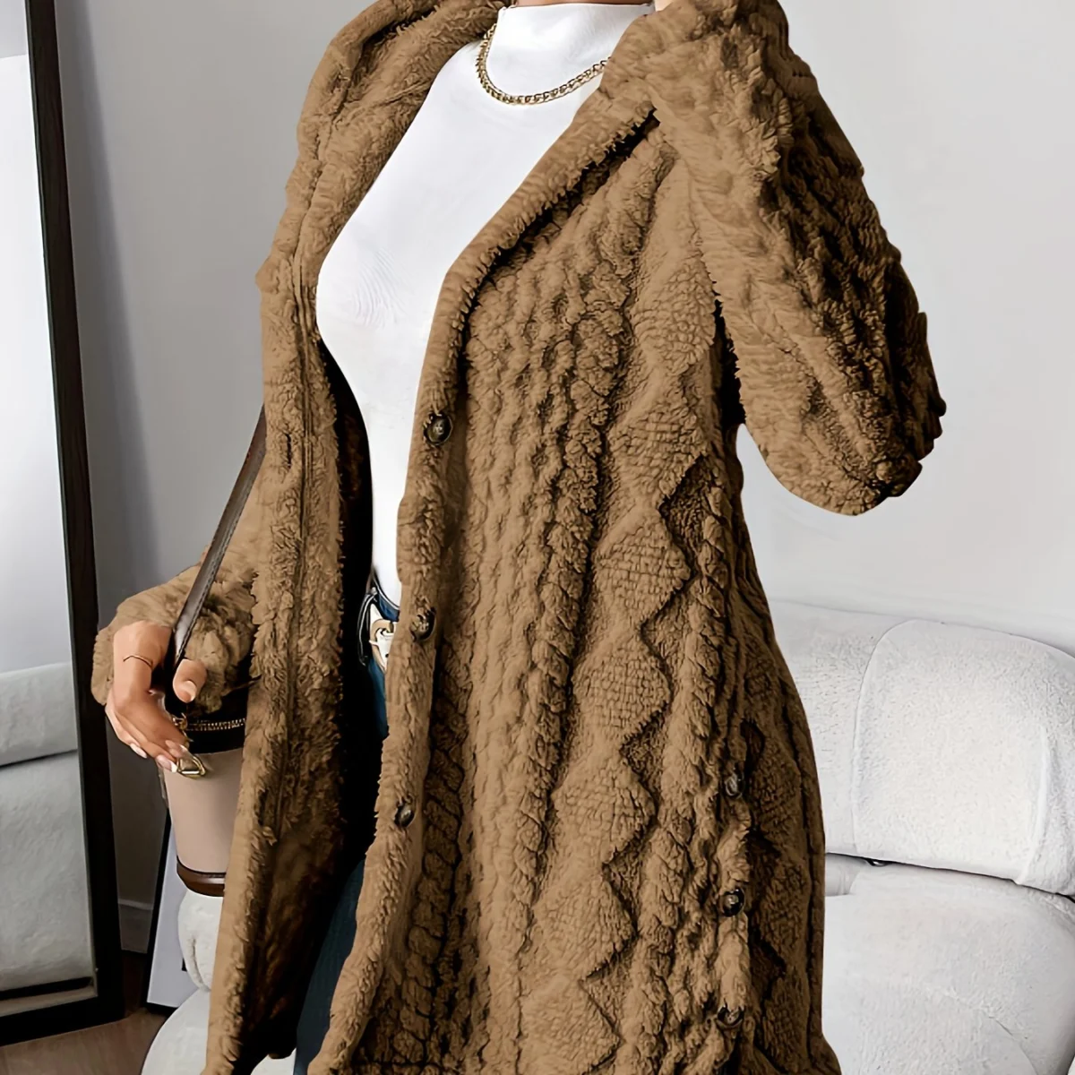 Gaétane | Knitted Argyle Hooded Cardigan