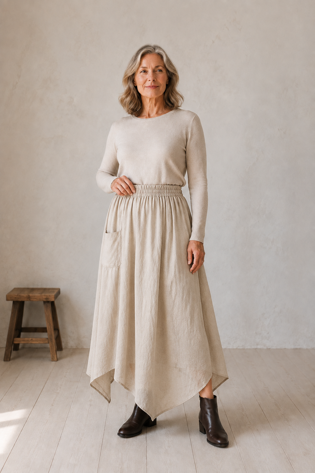 Adelina | Wide Leg 100% Linen Skirt - Beige