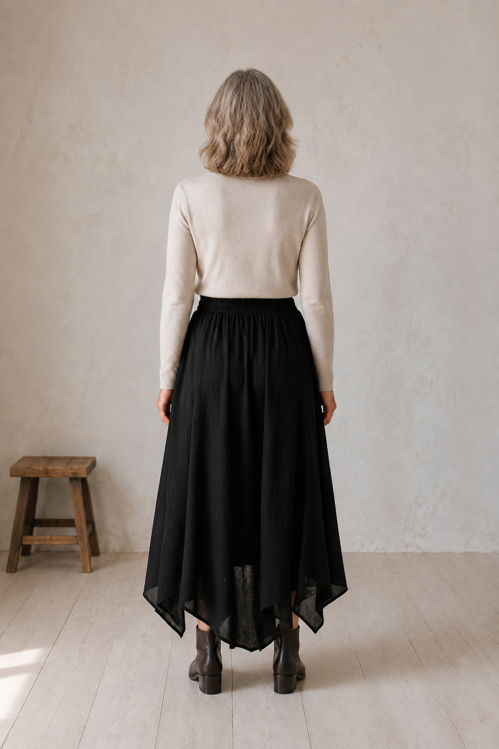Adelina | Wide Leg 100% Linen Skirt - Black