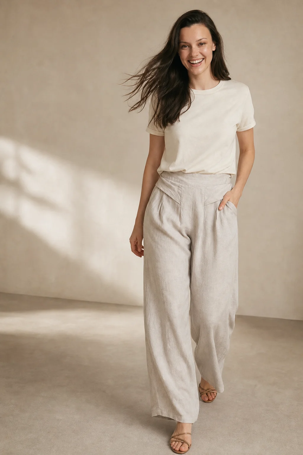 Leona | High Waist Linen Blend Trousers