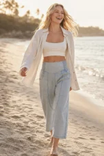 Palmyre | Curved Seam Cotton Linen Pants