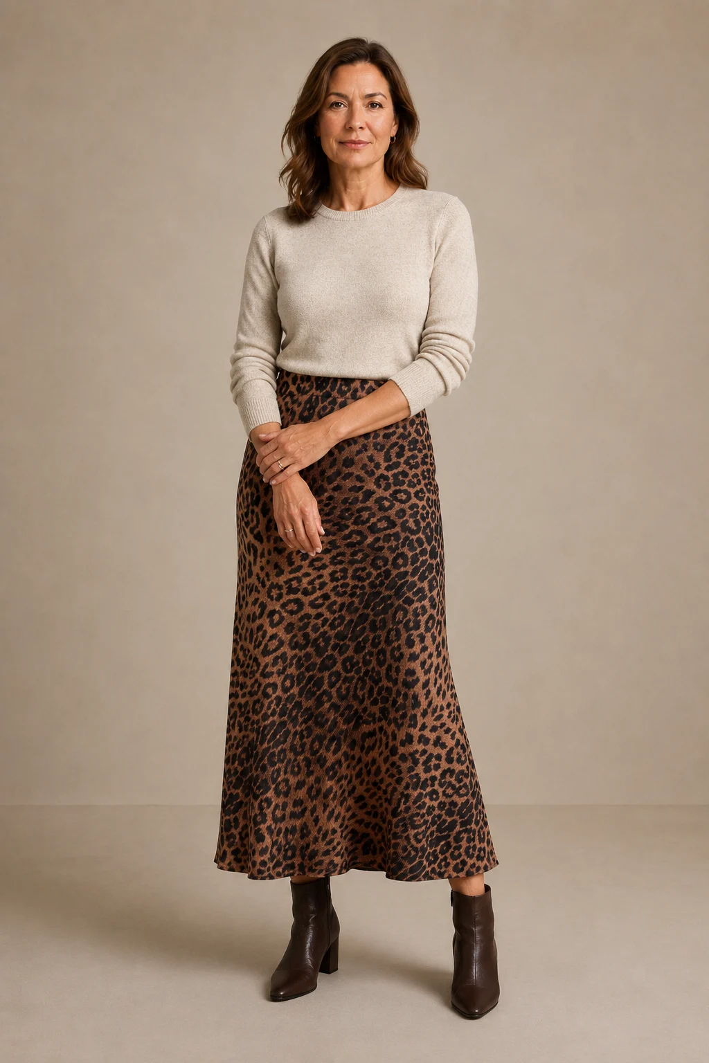 Alexandrine | Leopard Print Satin Skirt - Brown