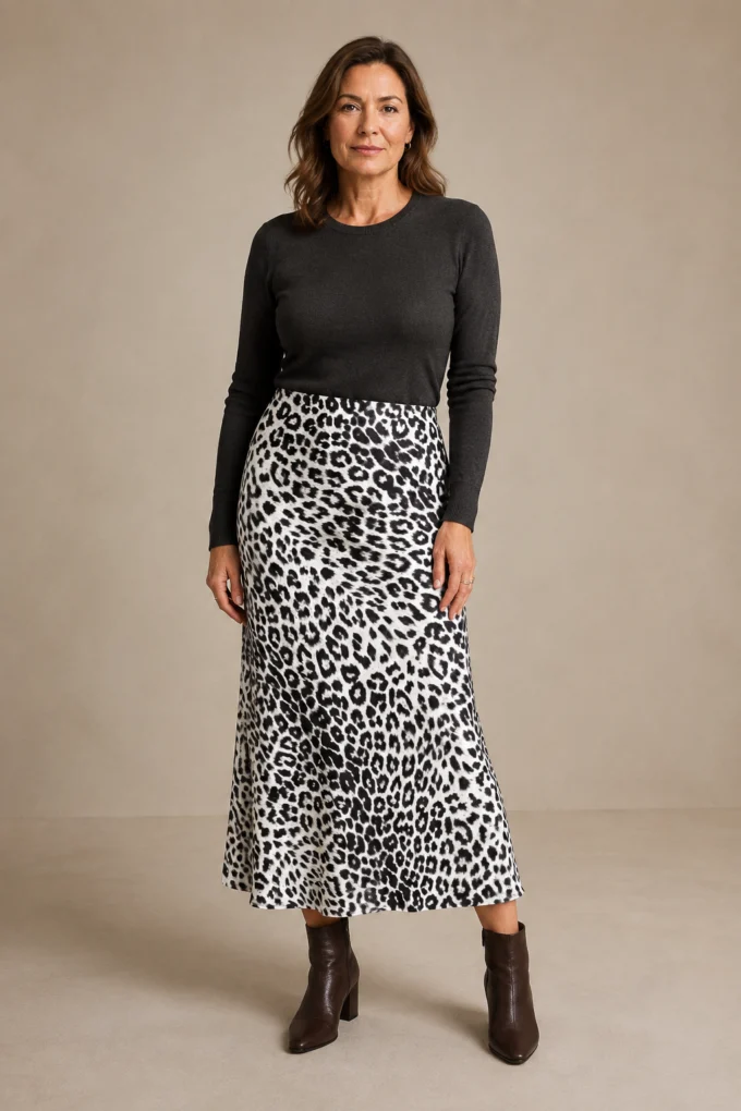 Alexandrine | Leopard Print Satin Skirt - White
