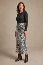 Alexandrine | Leopard Print Satin Skirt - White