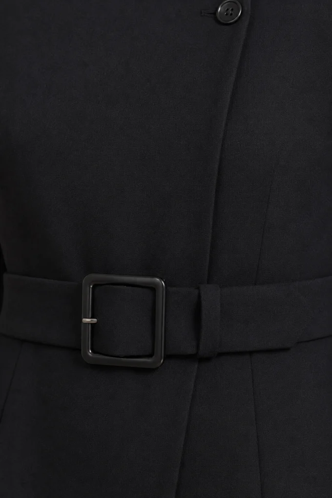 Asymmetric Buttoned A-Line Midi Dress – macro close-up of black fabric