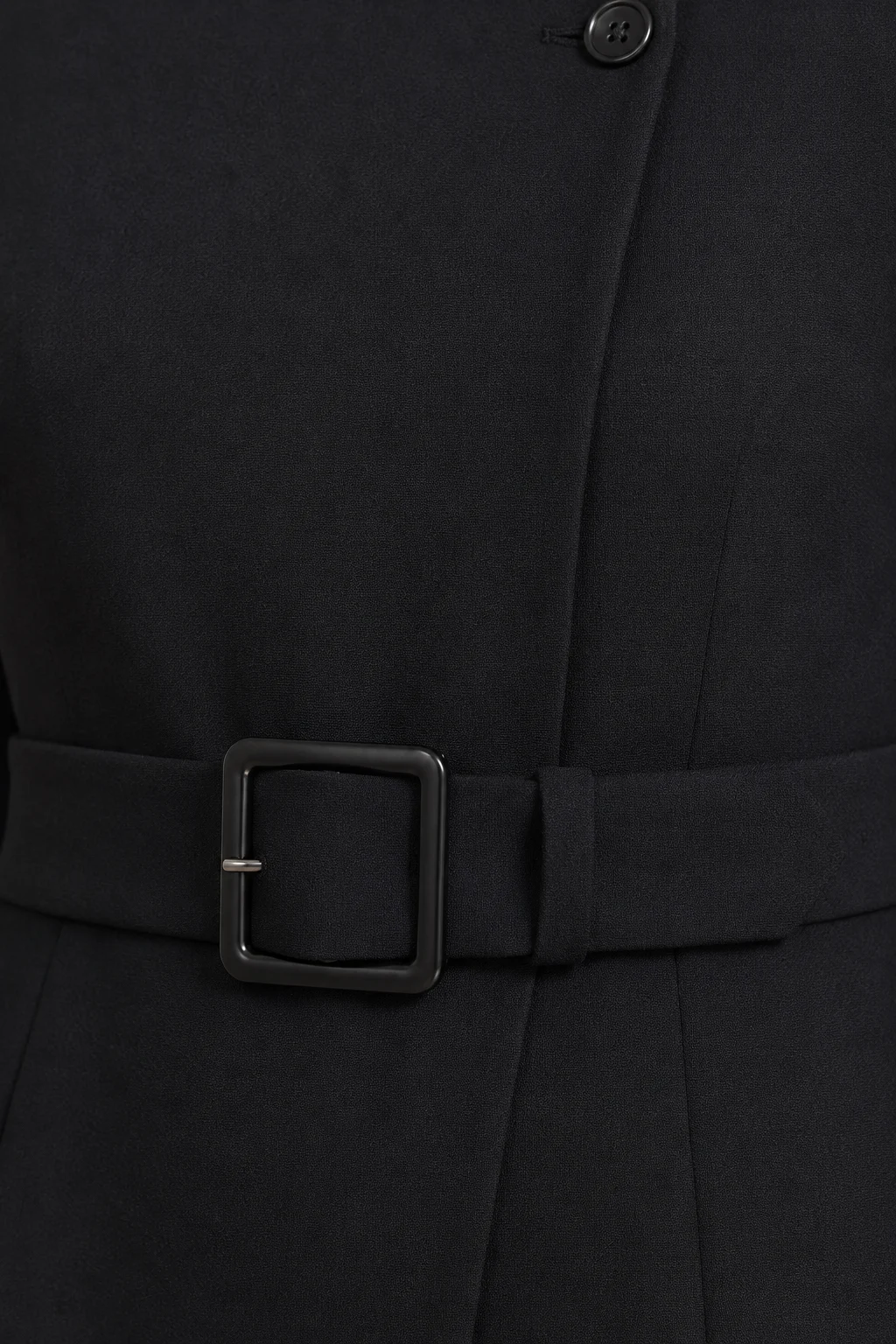 Asymmetric Buttoned A-Line Midi Dress – macro close-up of black fabric