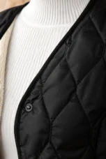 Azilda Black diamond quilting and snap macro detail