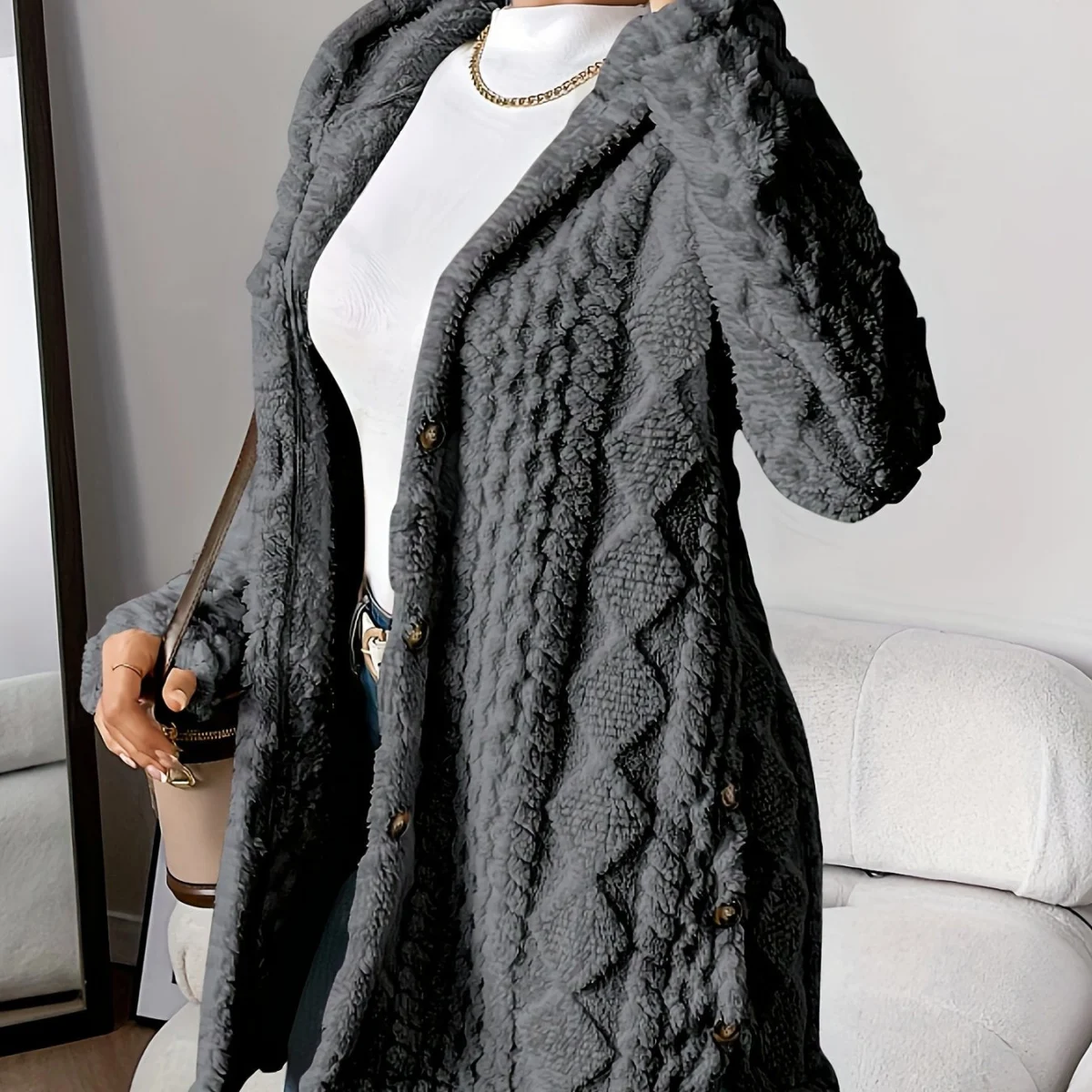 Gaétane | Knitted Argyle Hooded Cardigan