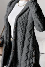 Gaétane | Knitted Argyle Hooded Cardigan