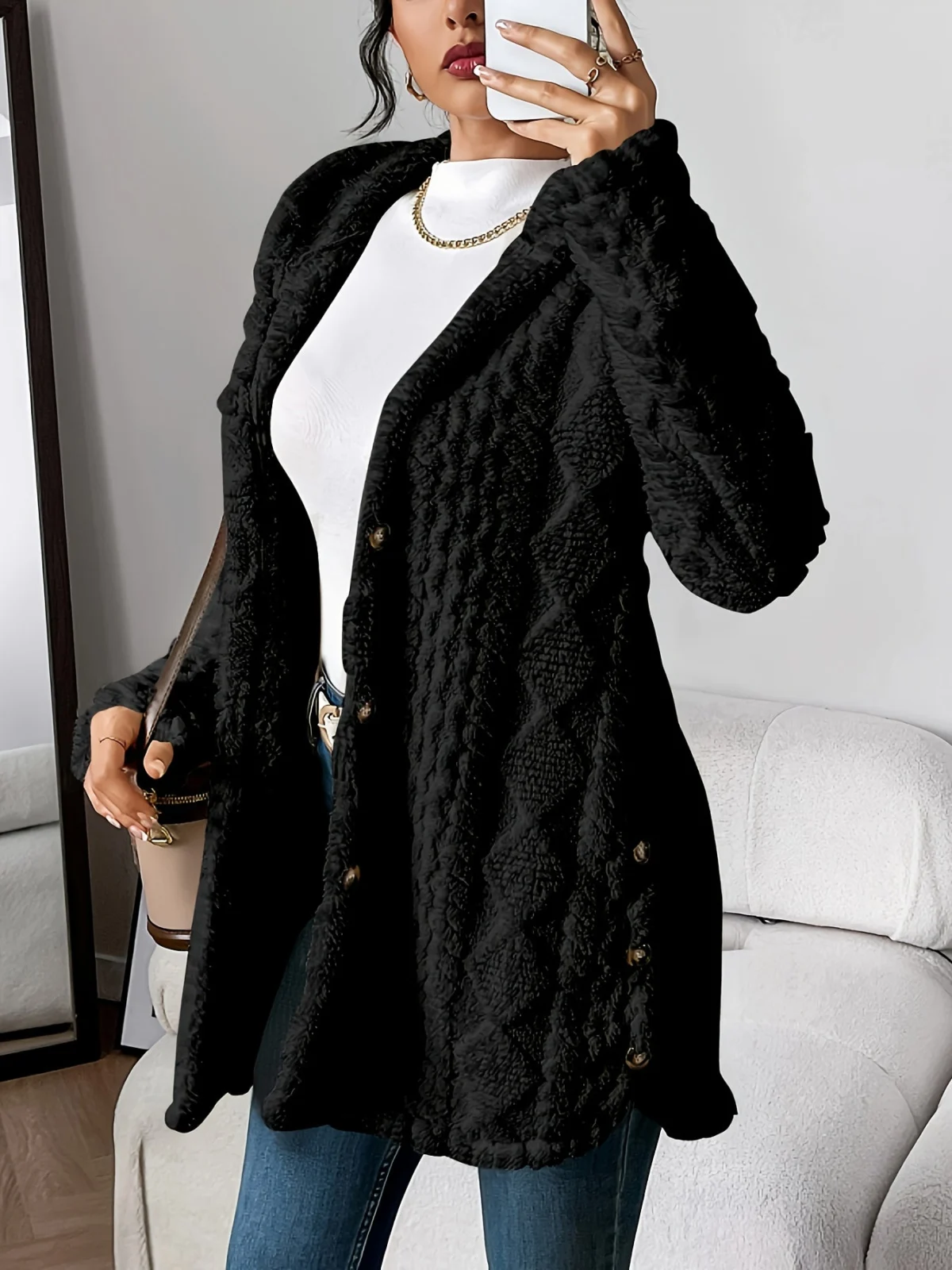 Gaétane | Knitted Argyle Hooded Cardigan