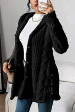 Gaétane | Knitted Argyle Hooded Cardigan