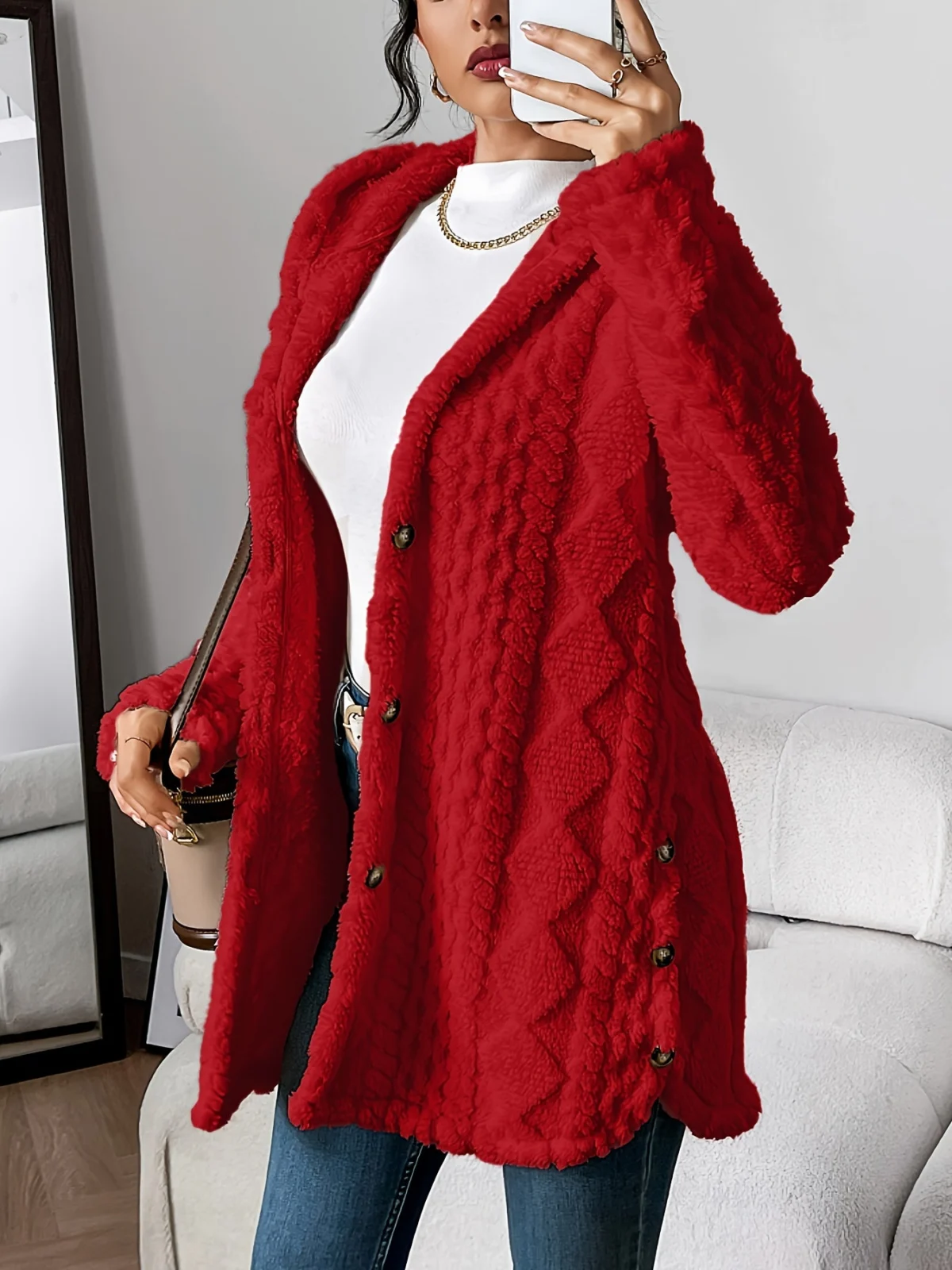 Gaétane | Knitted Argyle Hooded Cardigan