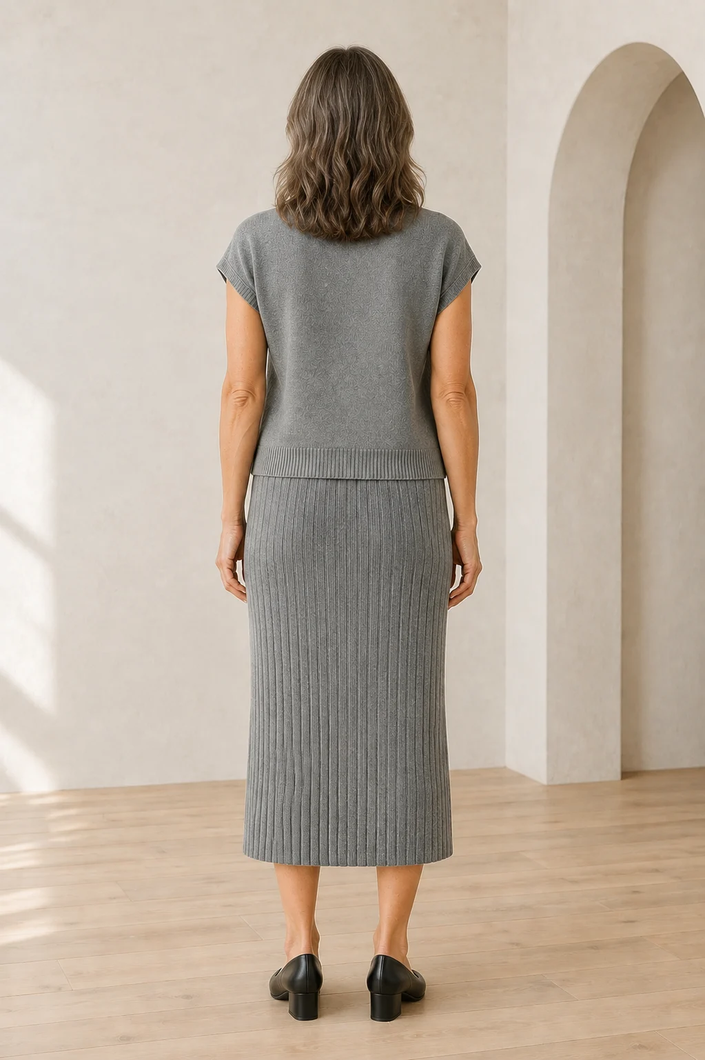Ribbed Knit Sleeveless Two Piece Set back view