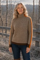 Barbara Striped Cotton Turtleneck in orange, outdoor editorial view