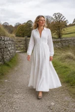 Bertille | Button Front Ankle-Length Dress - White lifestyle