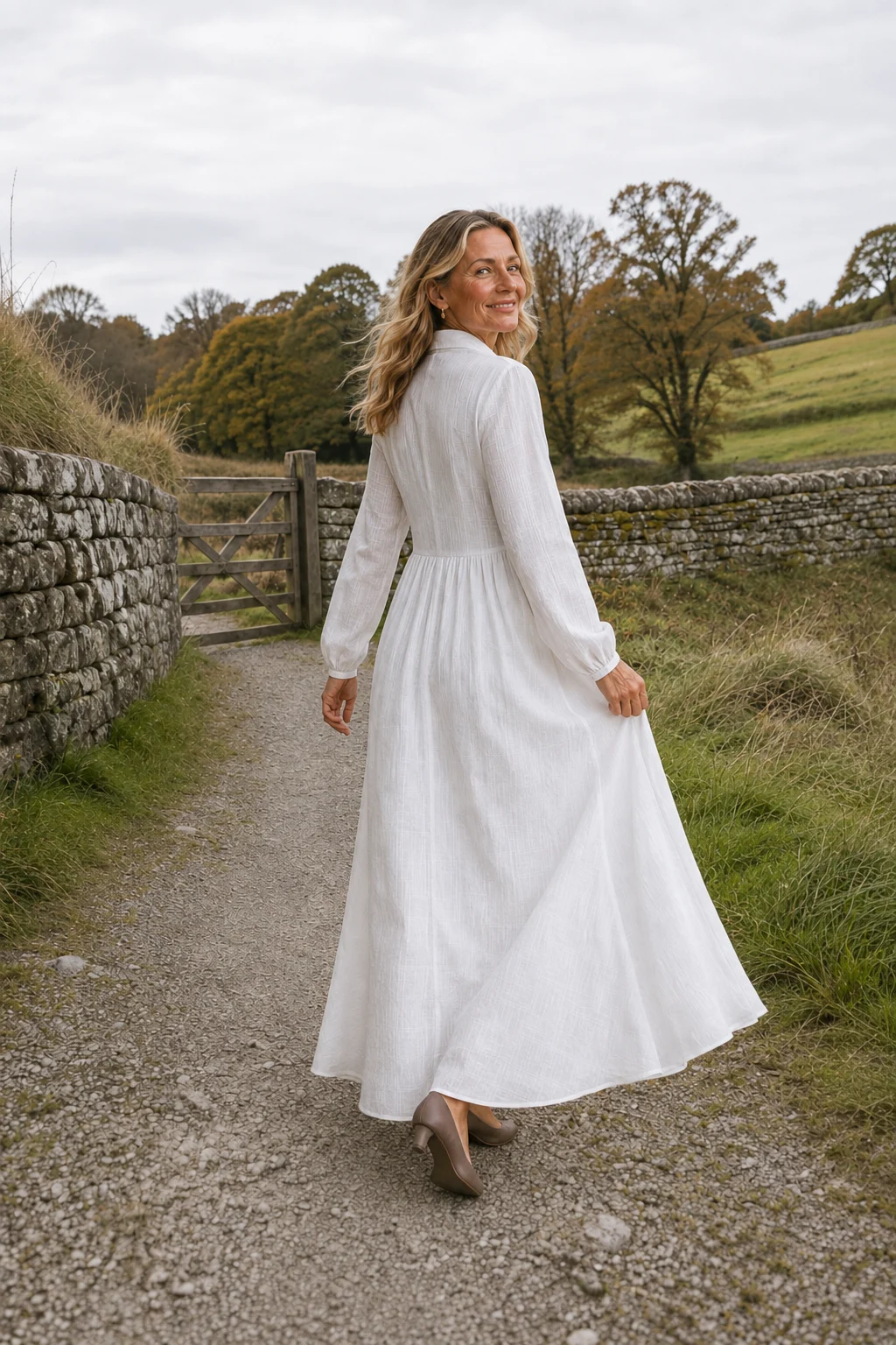 Bertille | Button Front Ankle-Length Dress - White lifestyle