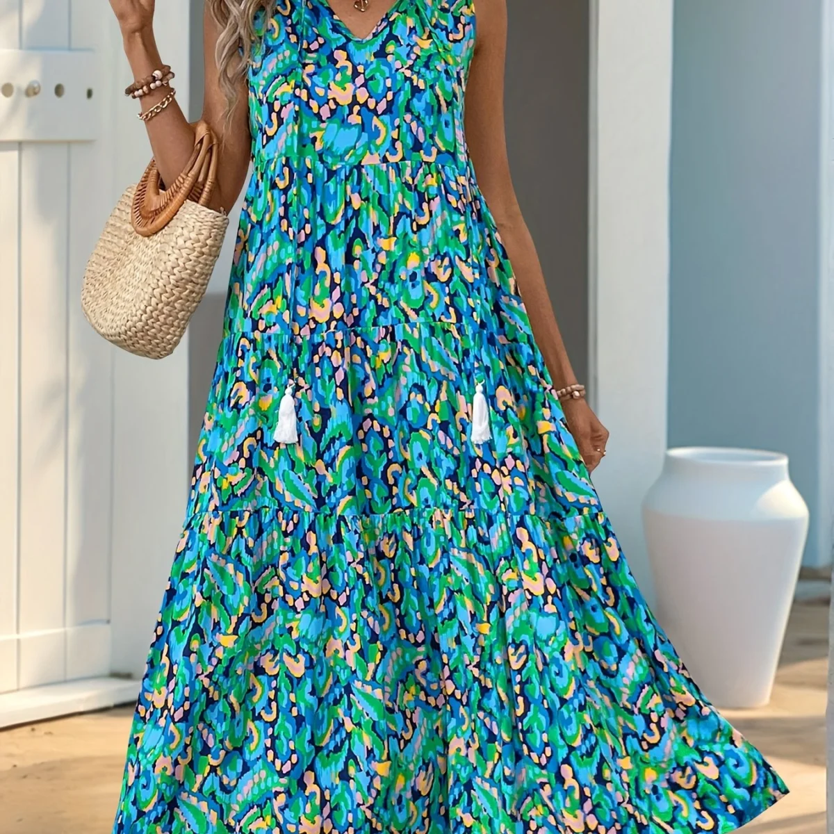 Wanda | Tassel Tie Tiered Sleeveless Dress