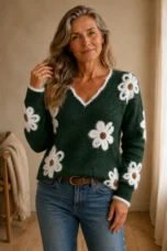 Blakely | Floral Print Sweater - Dark Green