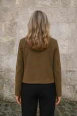 Brushed Cropped Single Breasted Jacket - Brown