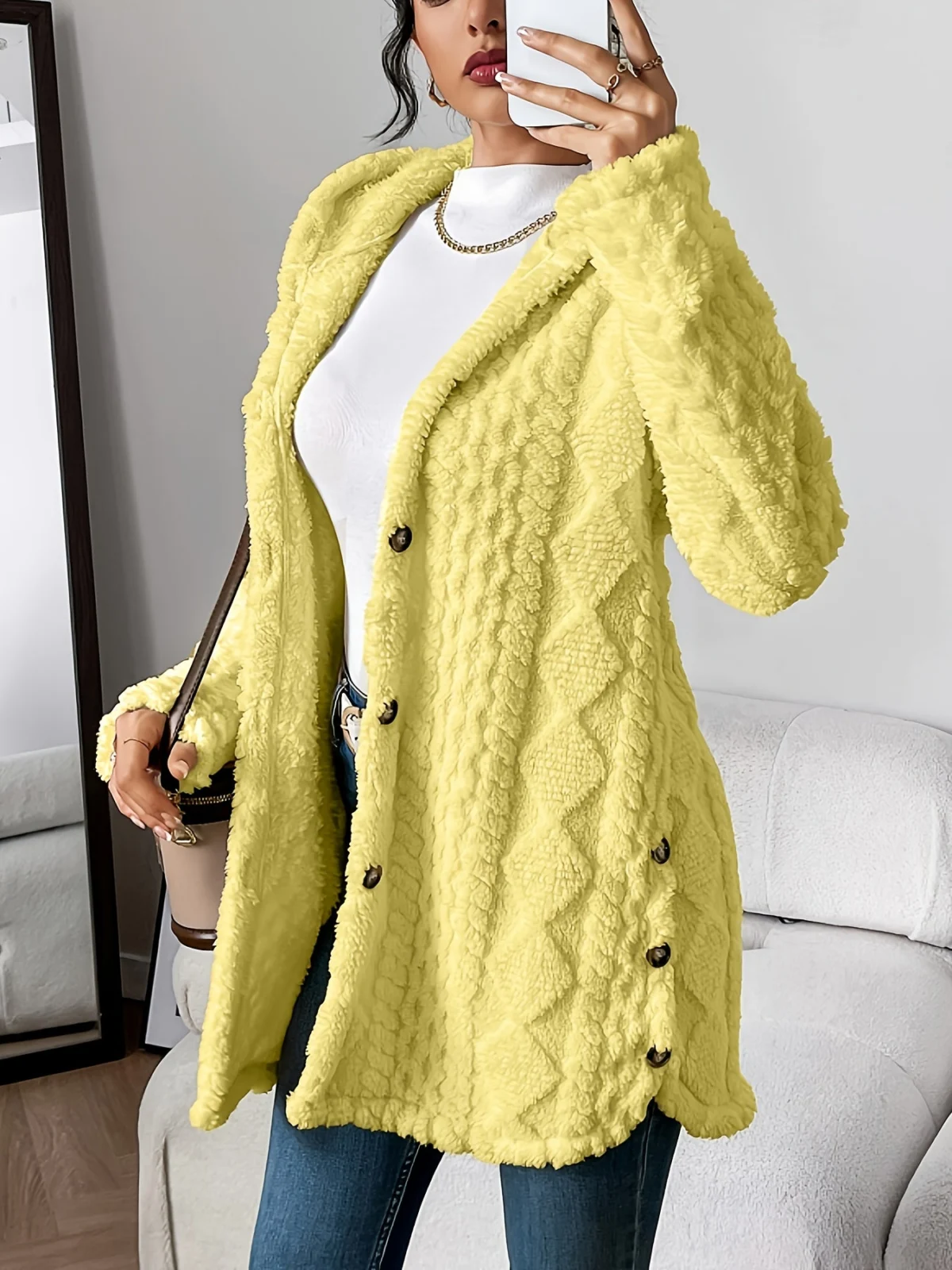 Gaétane | Knitted Argyle Hooded Cardigan