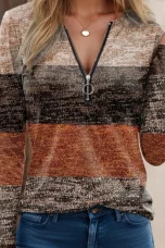 Norine | Striped Zip Neck Knit Top