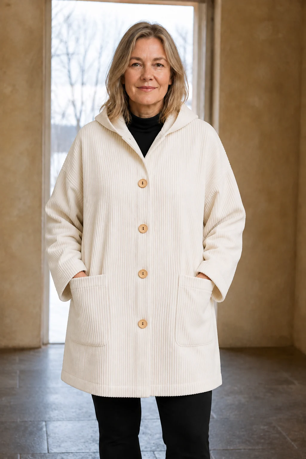 Camilla | Ribbed Corduroy Hooded Jacket - White