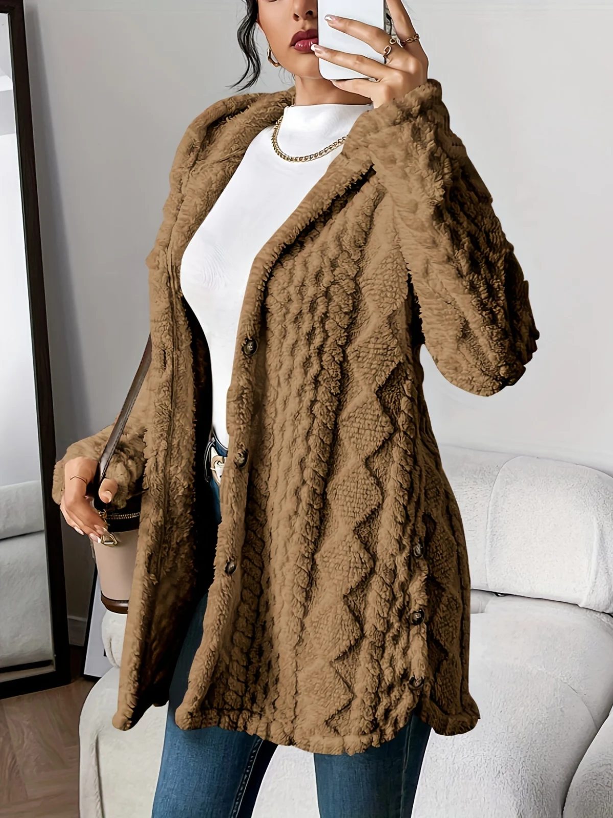 Gaétane | Knitted Argyle Hooded Cardigan
