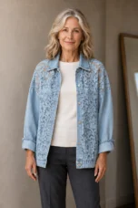 Celestine Long Sleeve Layering Shirt in Blue, open vooraanzicht met torso-uitsnede