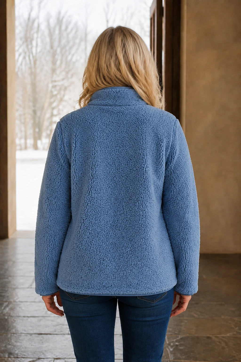 Constance Sherpa Teddy Zip Jacket Blue back