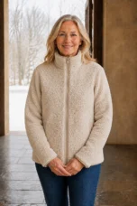 Constance Sherpa Teddy Zip Jacket Beige front