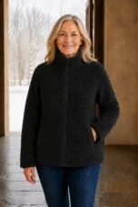 Constance Sherpa Teddy Zip Jacket Black front