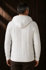Chunky Cable Knit Hooded Cardigan - White