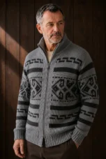 Wool Blend Aztec Knit Cardigan - Gray