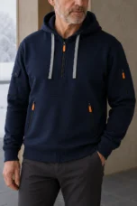 Cotton Blend Half Zip Hoodie - close-up