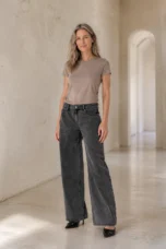 Cotton Blend High Rise Straight Jeans