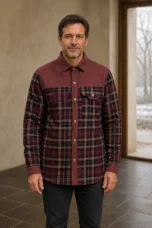Cotton Blend Plaid Shirt Jacket - hero closed