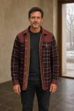 Cotton Blend Plaid Shirt Jacket - hero open