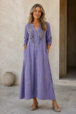 Cotton Blend Printed Shirt Dress - Purple